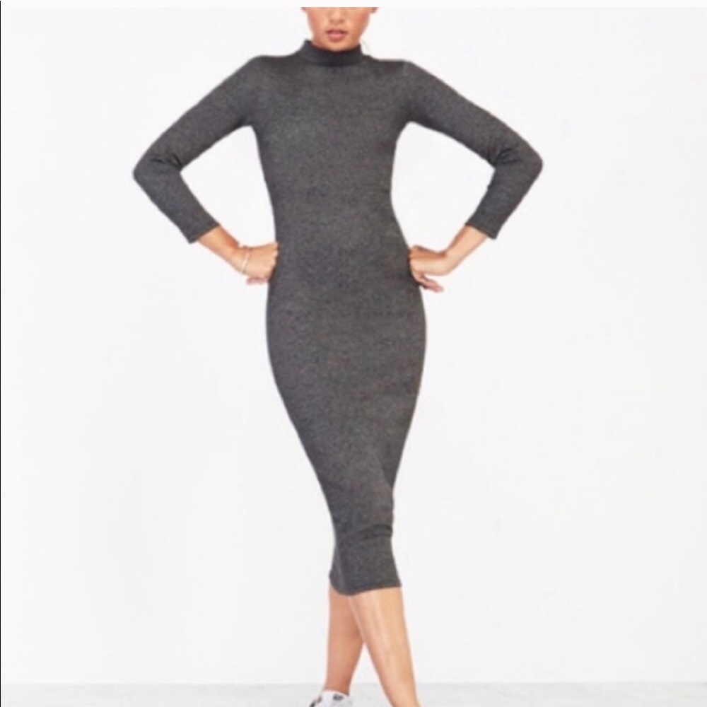 Reformation grey mock neck midi sweater dress
